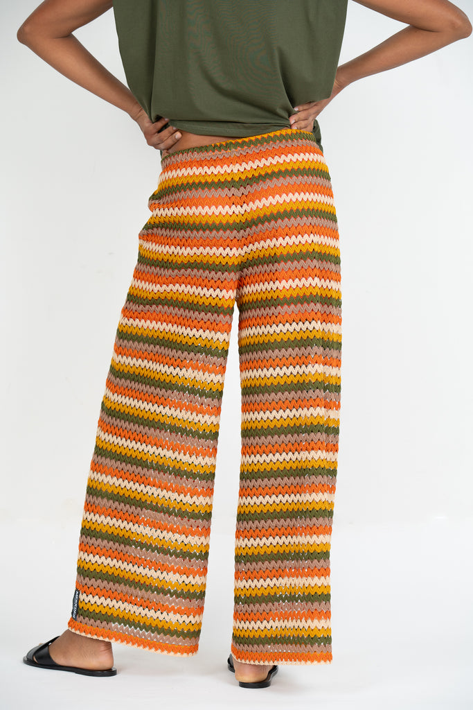 Pantalón ancho crochet tonos naranjas